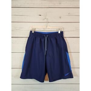 Nike Mens Navy Blue Solid Elastic Waist High Rise Trunks Swim Shorts Size Medium